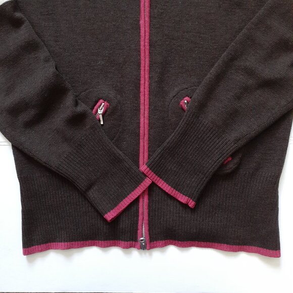 Neve Full Zip Mock Neck Wool Cardigan Sweater with Zip Pockets Brown Size L - Picture 11 of 13